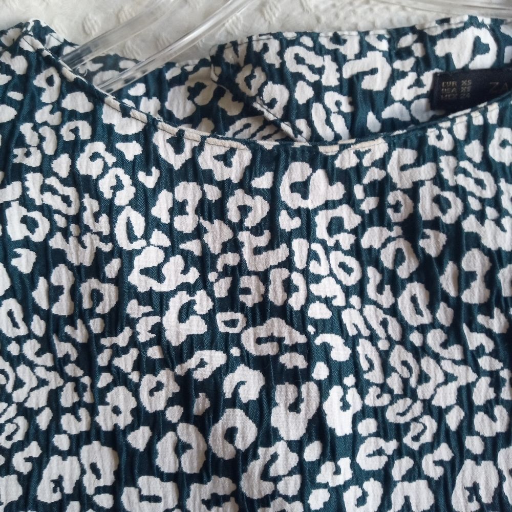 Zara Peplum Top Leopard Cropped Green Size XS - Picture 5 of 8